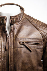 Men's Brown Diamond Shoulder Biker Style Leather Jacket